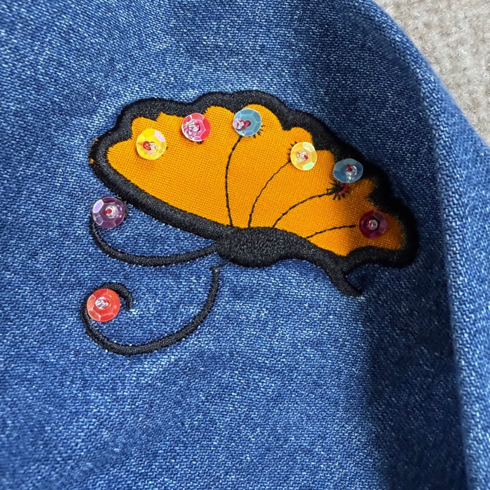 Vintage I Love Jesus Embroidered Denim Jacket Blue Pink Snaps Butterfly Sun - Picture 4 of 16